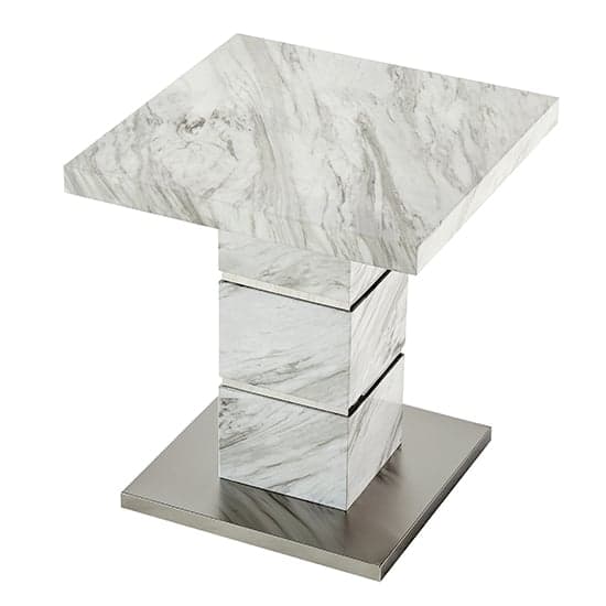 Parini High Gloss Lamp Table Square In Magnesia Marble Effect_5