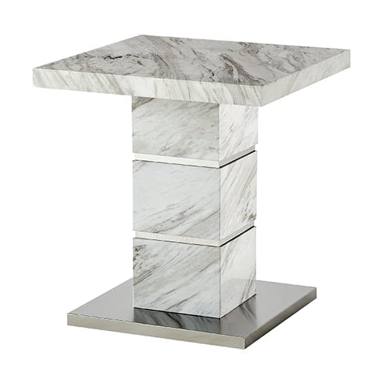 Parini High Gloss Lamp Table Square In Magnesia Marble Effect_4