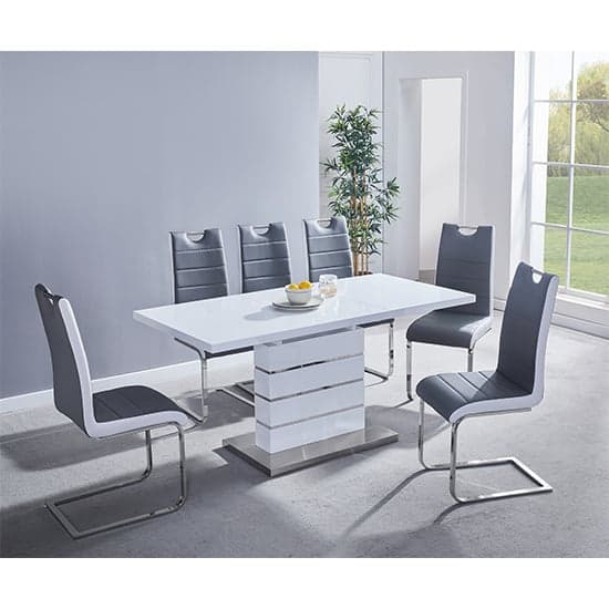 Parini Extending White Dining Table 6 Petra Grey White Chairs_1