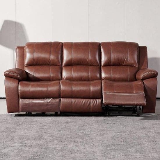 Parker Faux Leather Electric Recliner 3 Seater Sofa In Dark Tan_2