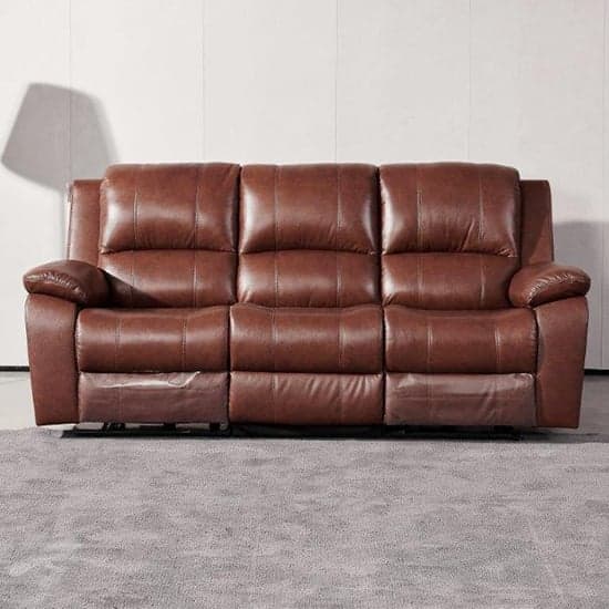 Parker Faux Leather Electric Recliner 3 Seater Sofa In Dark Tan_1