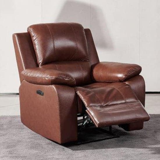 Parker Faux Leather Electric Recliner Armchair In Dark Tan_1