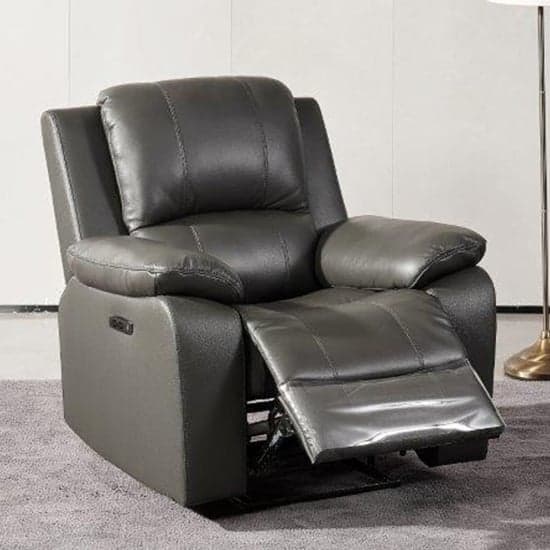 Parker Faux Leather Electric Recliner Armchair In Grey_1