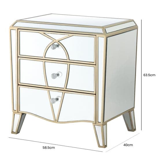 Parker Mirrored Bedside Cabinet With 3 Drawers In Champagne_6