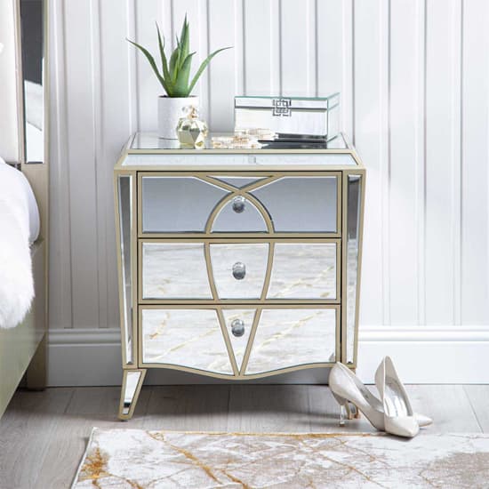 Parker Mirrored Bedside Cabinet With 3 Drawers In Champagne_7