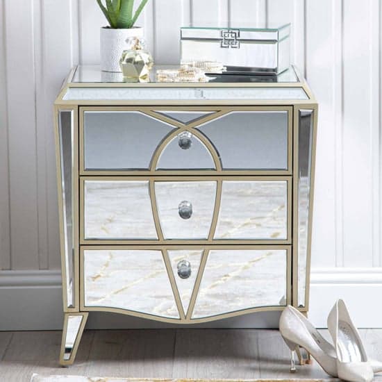 Parker Mirrored Bedside Cabinet With 3 Drawers In Champagne_1