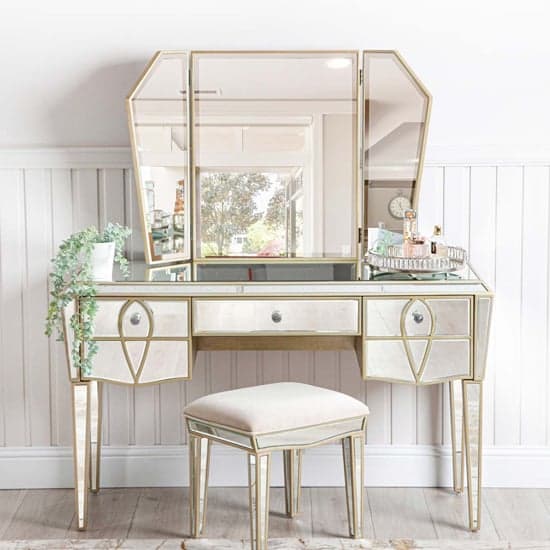 Parker Mirrored Dressing Table With 3 Drawers In Champagne_6