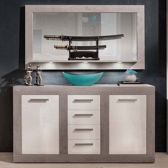 Parker Sideboard And Mirror In Concrete And White Gloss With LED_1
