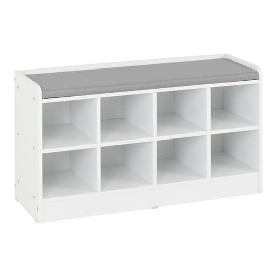 Parnu Shoe Storage Bench In White With Steel Fabric Seat_2
