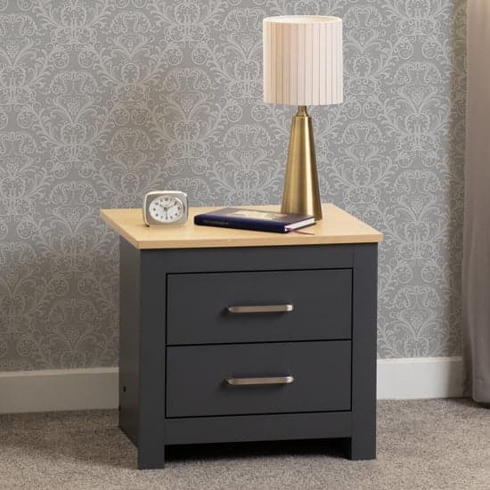 Parnu Wooden Bedside Cabinet With 2 Drawers In Grey And Oak_1