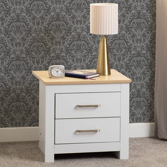 Parnu Wooden Bedside Cabinet With 2 Drawers In White And Oak_1