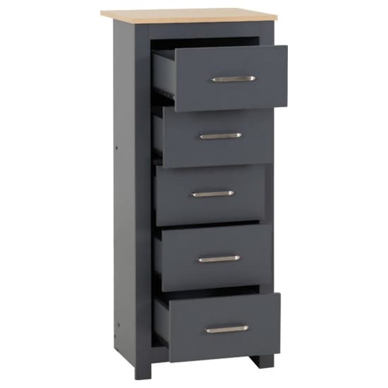 Parnu Wooden Chest Of 5 Drawers Narrow In Grey And Oak_3