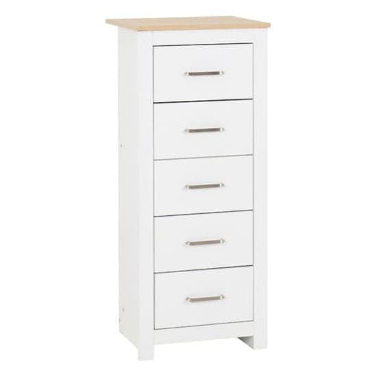 Parnu Wooden Chest Of 5 Drawers Narrow In White And Oak_2