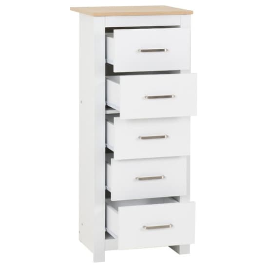 Parnu Wooden Chest Of 5 Drawers Narrow In White And Oak_3