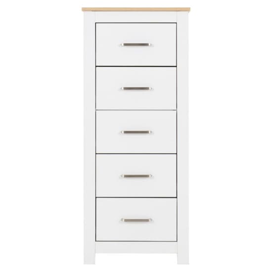 Parnu Wooden Chest Of 5 Drawers Narrow In White And Oak_4