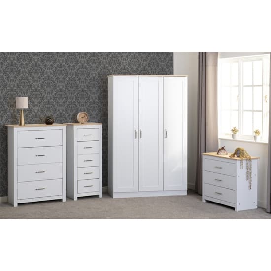 Parnu Wooden Chest Of 5 Drawers Narrow In White And Oak_7