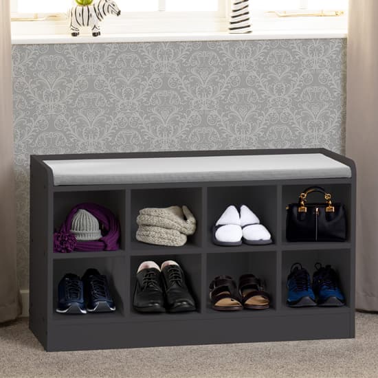 Parnu Shoe Storage Bench In Grey With Steel Fabric Seat_1