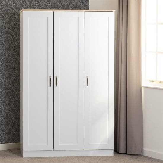 Parnu Wooden Wardrobe With 3 Doors In White And Oak_1