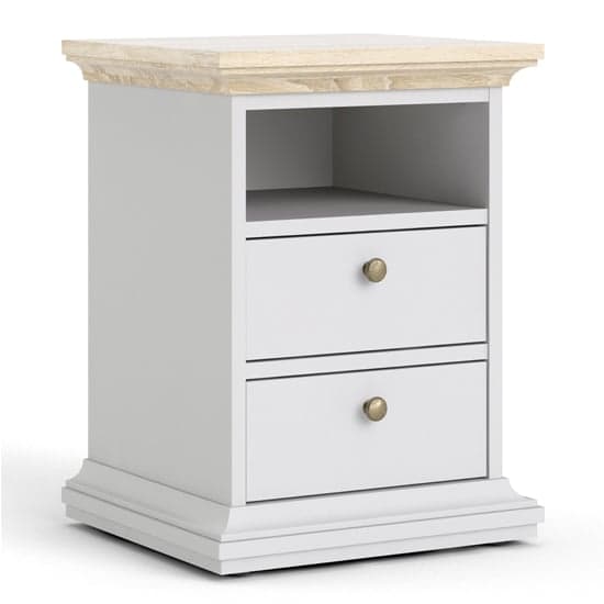 Paroya Wooden 2 Drawers Bedside Cabinet In White And Oak_2
