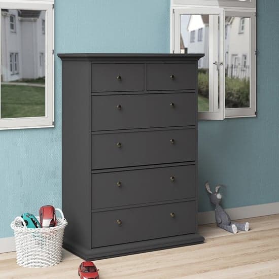 Paroya Wooden Chest Of Drawers In Matt Grey With 6 Drawers_2