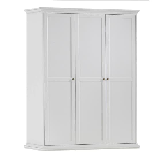 Paroya Wooden Triple Door Wardrobe In White_3