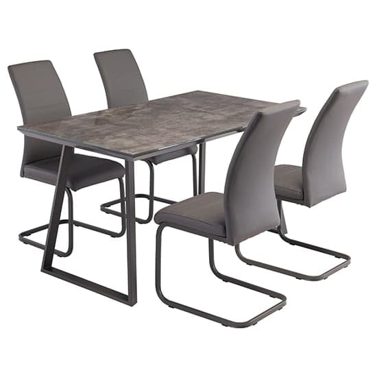 Paroz Glass Top Dining Table In Grey With Grey Metal Legs_2