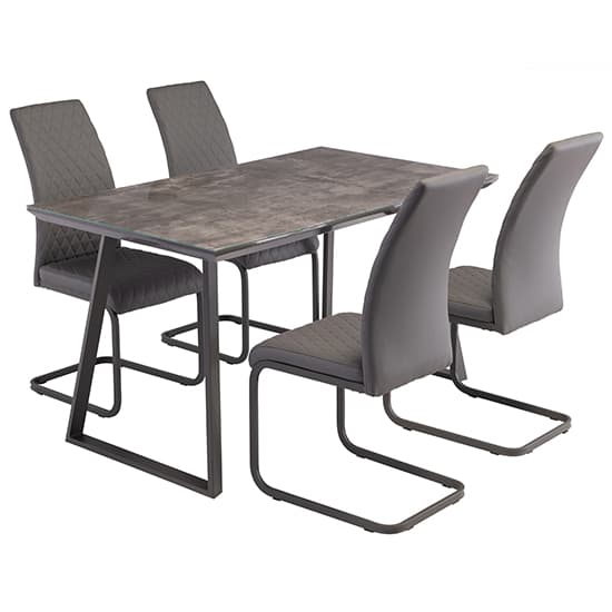 Paroz Glass Top Dining Table In Grey With Grey Metal Legs_3