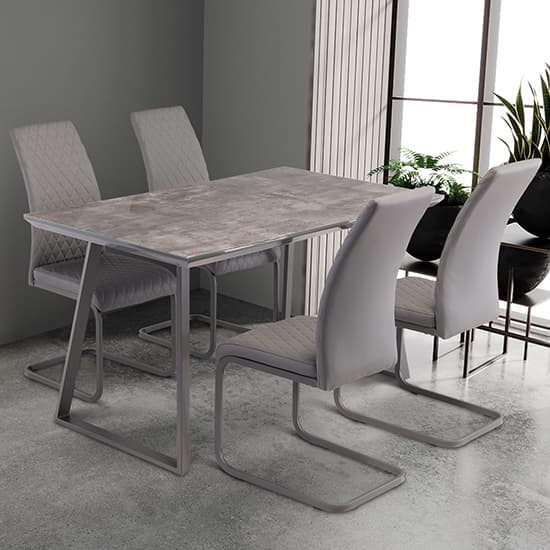 Paroz Glass Top Dining Table In Grey With Grey Metal Legs_4