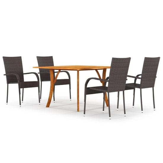 Pasco Large Wooden Rattan 5 Piece Garden Dining Set In Brown_1