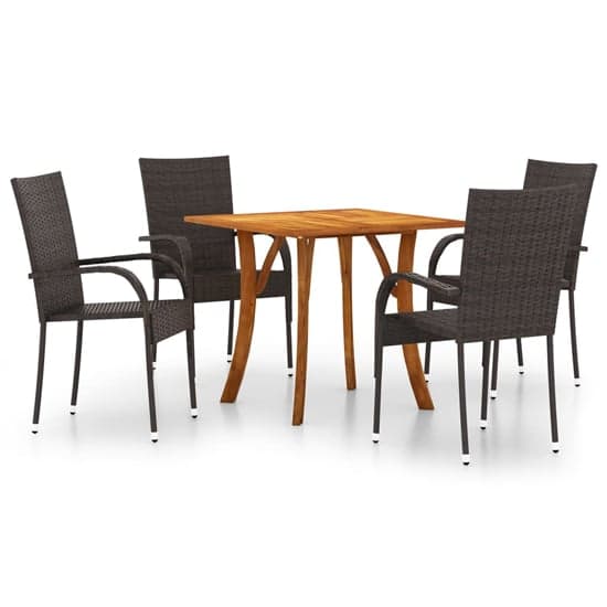 Pasco Small Wooden Rattan 5 Piece Garden Dining Set In Brown_2
