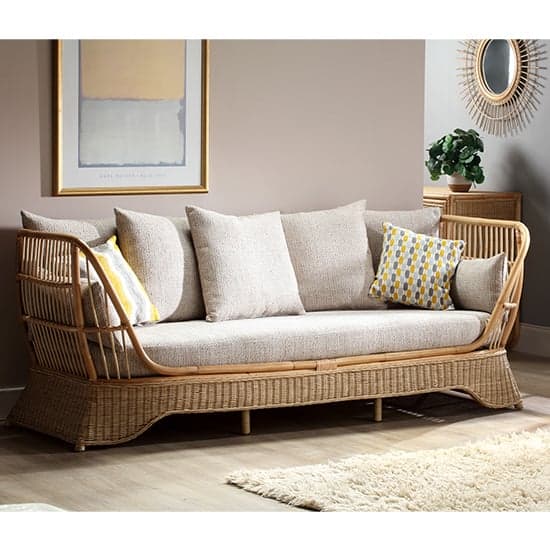 Patnos Rattan Day Bed With Blush Tweed Fabric Seat Cushion_1