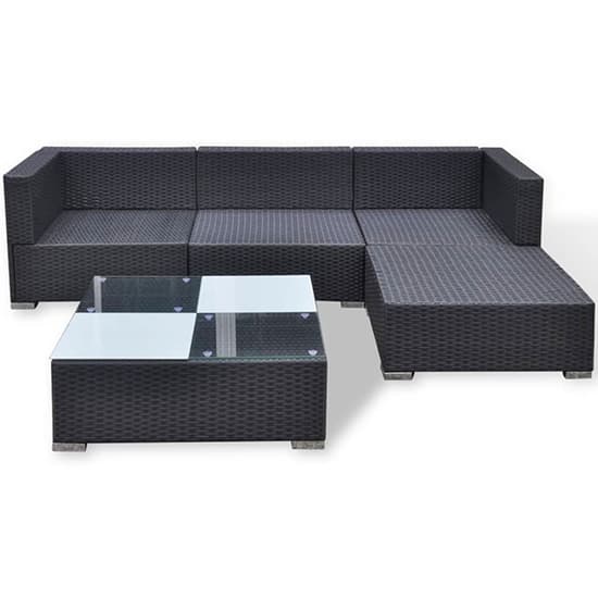 Paton Rattan 5 Piece Garden Lounge Set With Cushions In Black_5