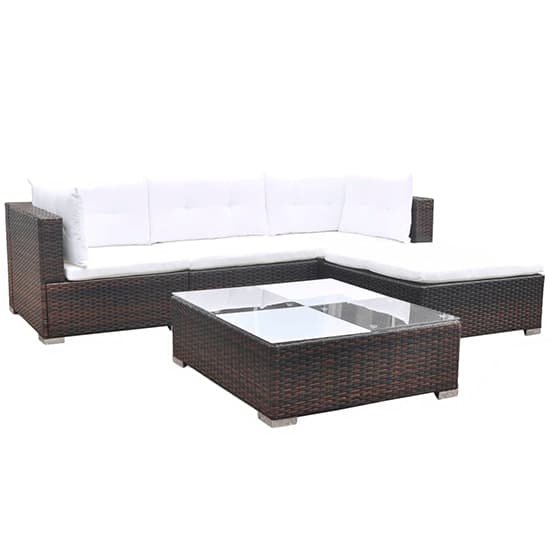 Paton Rattan 5 Piece Garden Lounge Set With Cushions In Brown_2