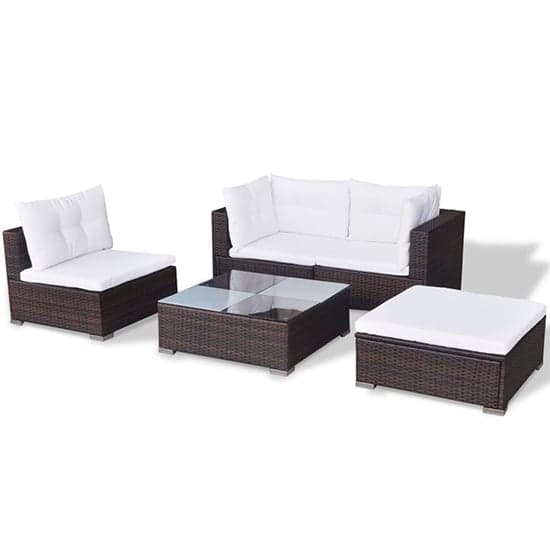 Paton Rattan 5 Piece Garden Lounge Set With Cushions In Brown_3