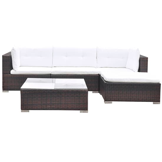 Paton Rattan 5 Piece Garden Lounge Set With Cushions In Brown_4