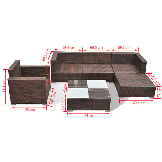 Paton Rattan 6 Piece Garden Lounge Set With Cushions In Brown_11