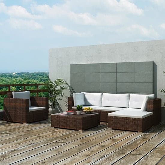 Paton Rattan 6 Piece Garden Lounge Set With Cushions In Brown_1