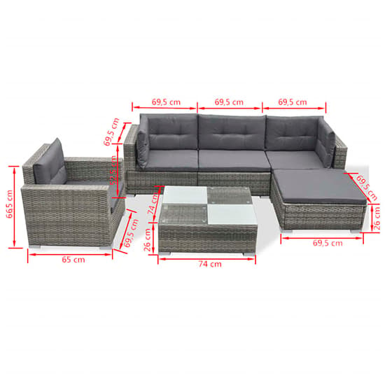 Paton Rattan 6 Piece Garden Lounge Set With Cushions In Grey_8