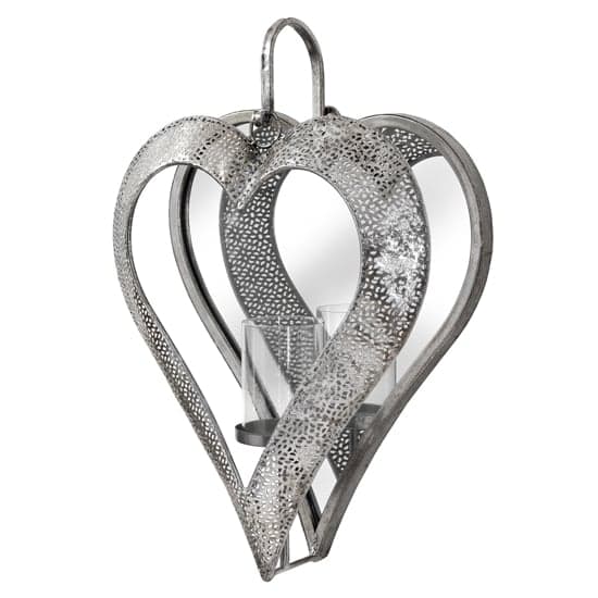 Pauma Large Heart Mirrored Tealight Holder in Antique Silver_1