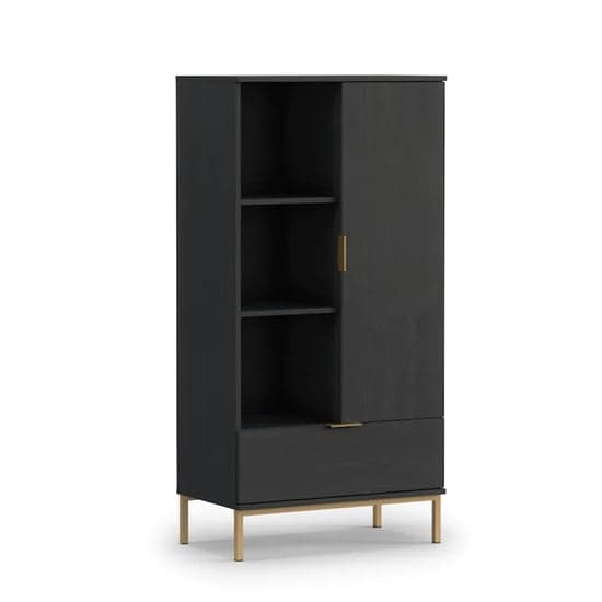 Pavia Wooden Display Cabinet With 1 Door In Black Portland Ash_1