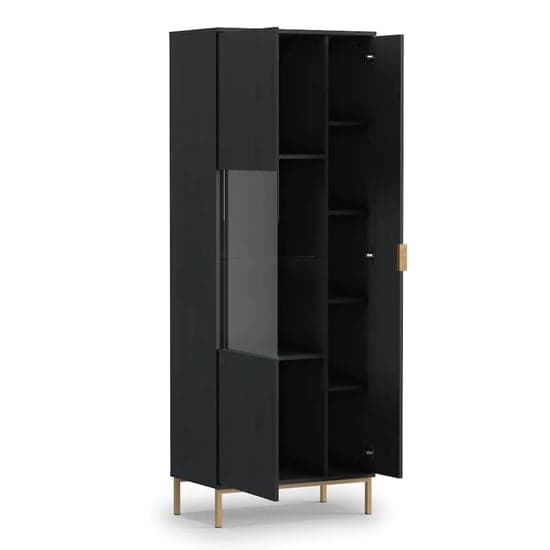 Pavia Wooden Display Cabinet Tall 2 Doors In Black Portland Ash_2