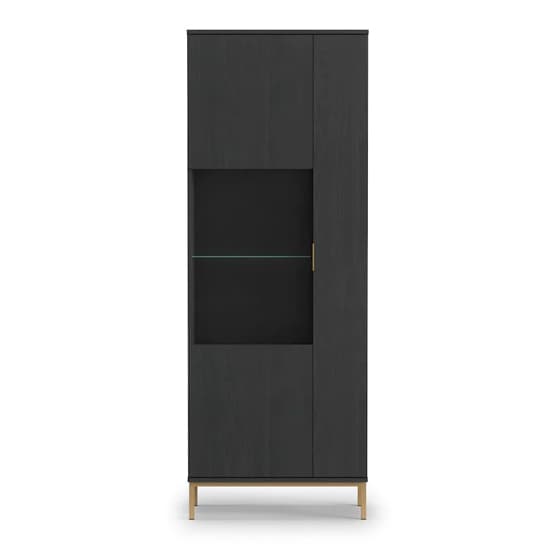 Pavia Wooden Display Cabinet Tall 2 Doors In Black Portland Ash_3