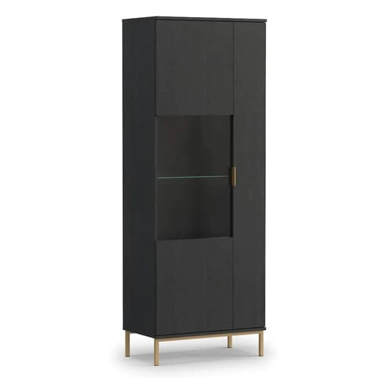 Pavia Wooden Display Cabinet Tall 2 Doors In Black Portland Ash_1