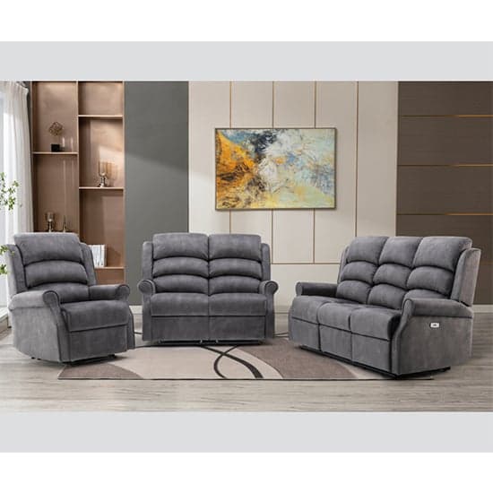 Pavia Electric Fabric Recliner 1 Seater Sofa In Grey_2