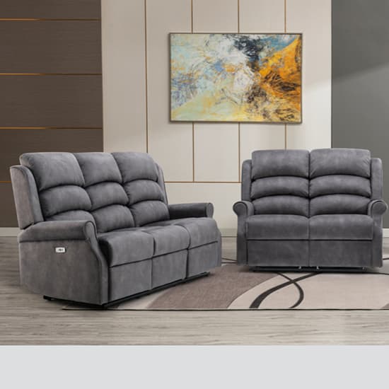 Pavia Electric Fabric Recliner 3+2 Sofa Set In Grey_1