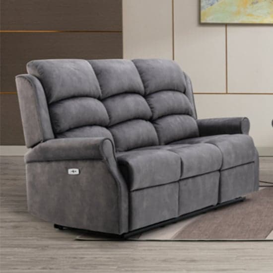 Pavia Electric Fabric Recliner 3 Seater Sofa In Grey_1