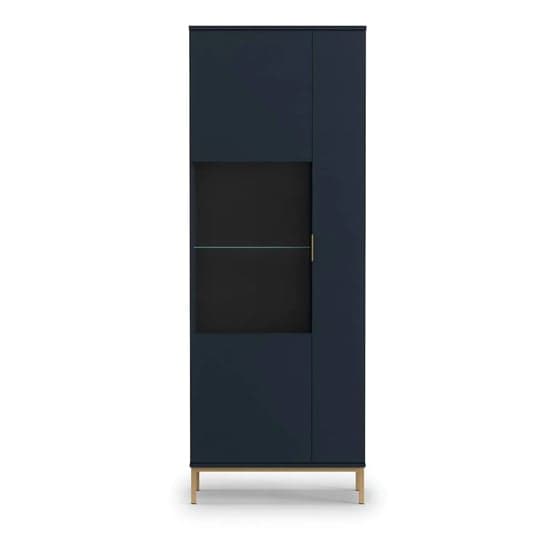 Pavia Wooden Display Cabinet Tall With 2 Doors In Navy_2