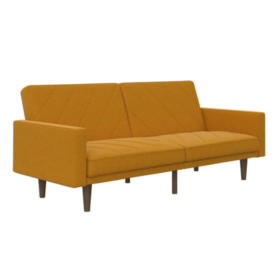 Pawson Linen Fabric Sofa Bed With Wooden Legs In Mustard_4