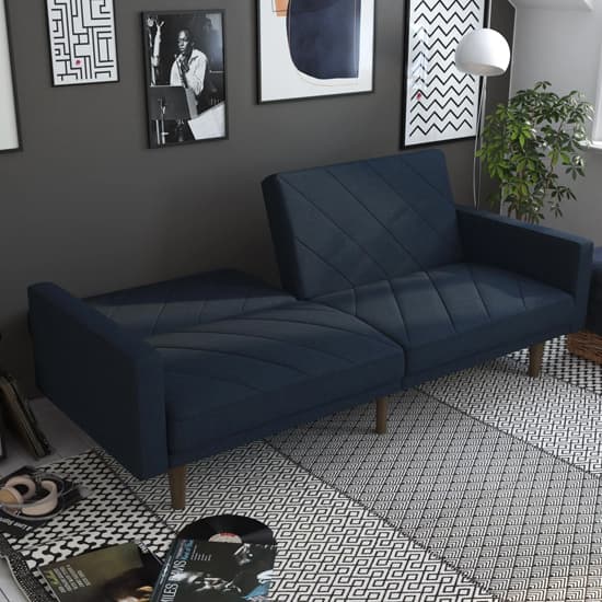 Pawson Linen Fabric Sofa Bed With Wooden Legs In Navy Blue_3