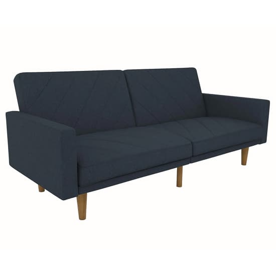 Pawson Linen Fabric Sofa Bed With Wooden Legs In Navy Blue_5